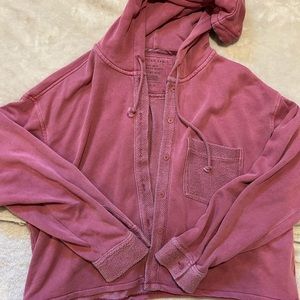 American Eagle Cropped Button-Up Hoodie